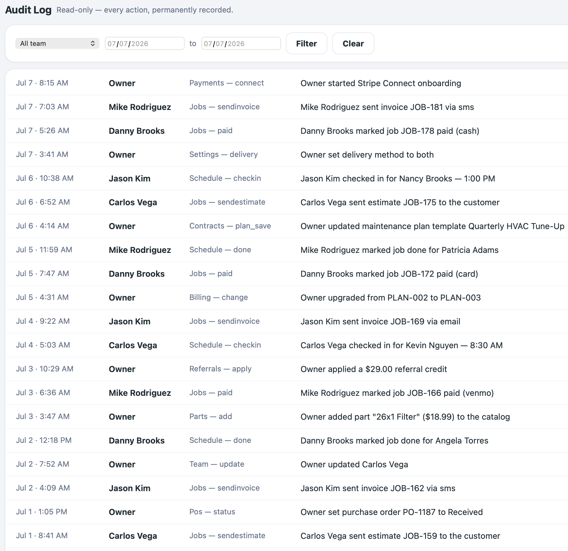 Read-only audit log