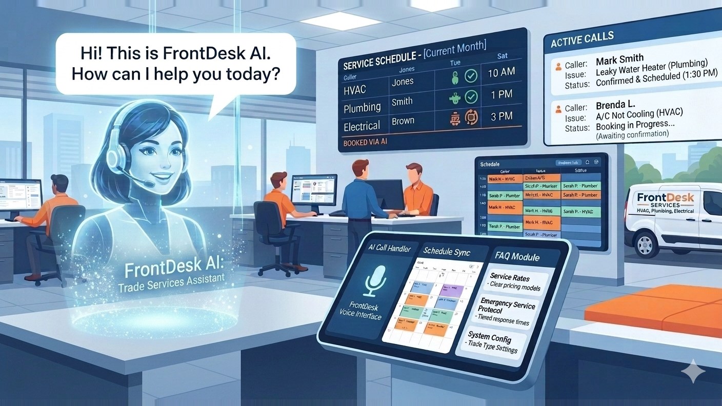 Front Desk AI receptionist answering calls and booking jobs